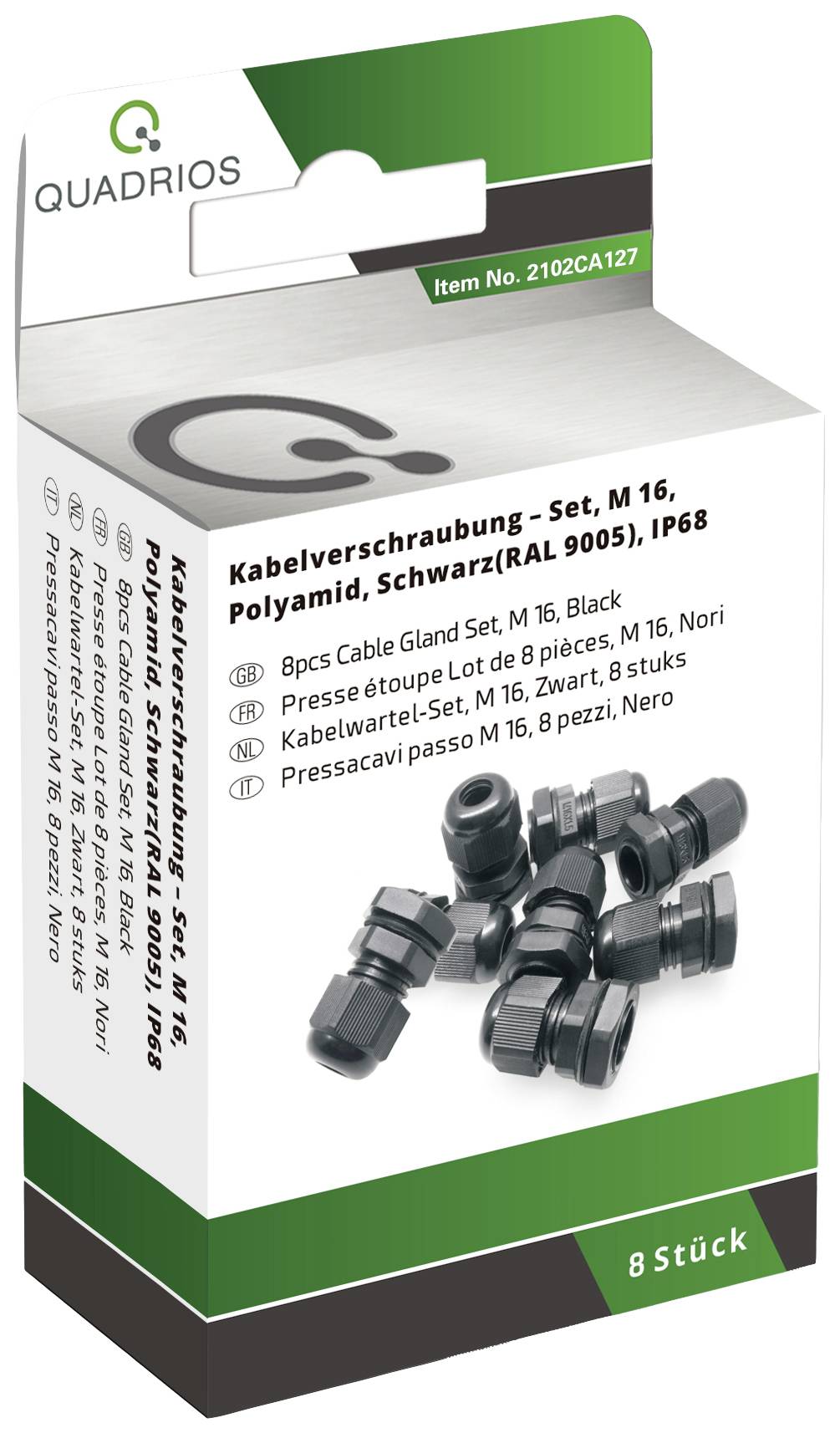 Quadrios 2102CA127 Wartel assortiment Waterbestendig M16 M16 PA66 Zwart 1 set(s)