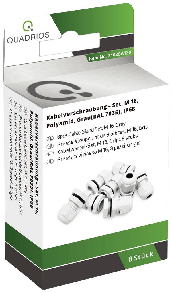 Quadrios 2102CA130 asortiman uvodnica vodootporno M16 M16 PA66 svijetlosiva 1 Set