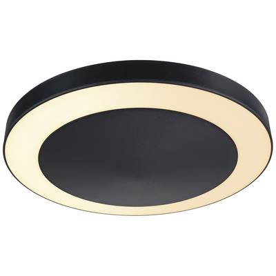 Okrugla crna stropna lampa s osvjetljenim vanjskim prstenom, modernog dizajna, osigurava ravномjernu, toplu rasvjetu.