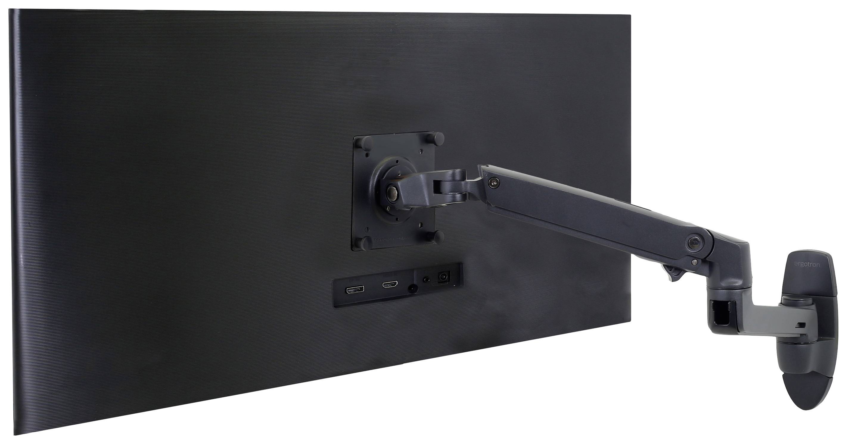 Stražnja strana monitora s podesivom rukom na kojoj je ekran pričvršćen. Vidljivi priključci: HDMI i DisplayPort.