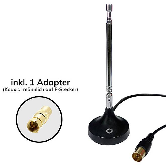 TV antena s magnetskom bazom i teleskopskom antenom koja se može izvući, uključujući 1 adapter.