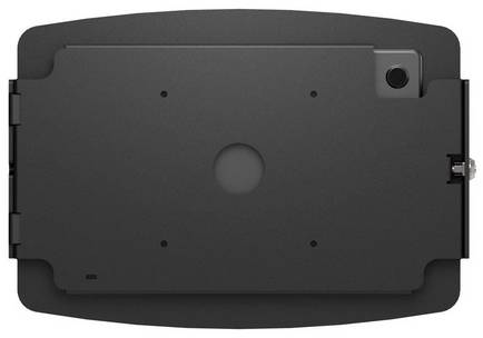 Crni, pravokutni tablet kućišt, s rupom na sredini stražnje strane za pričvršćivanje na nosač.