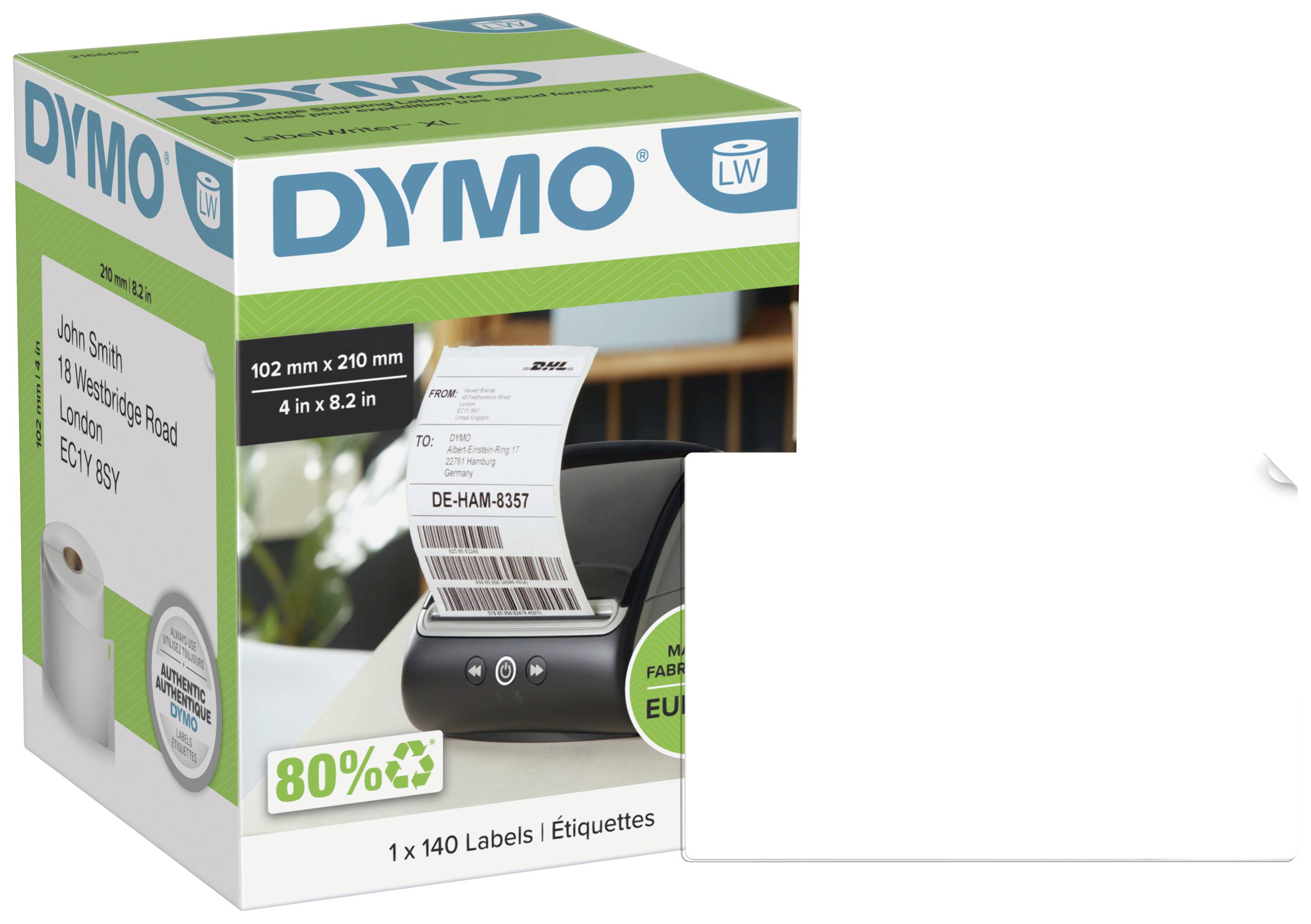 Dymo 2166659 Étiquettes LabelWriter / extra larges blanches autocollantes prédécoupées 102 x 210 mm pour colis DHL Rouleau de 140 étiquettes - vue 1