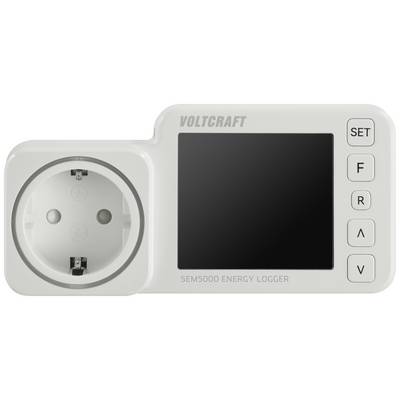 Mjerni uređaj za energiju s zaslonom i utičnicom lijevo. Četiri tipke desno: SET, F, R, ∇, ∆. Oznaka modela 'SEM5000 ENERGY LOGGER'.