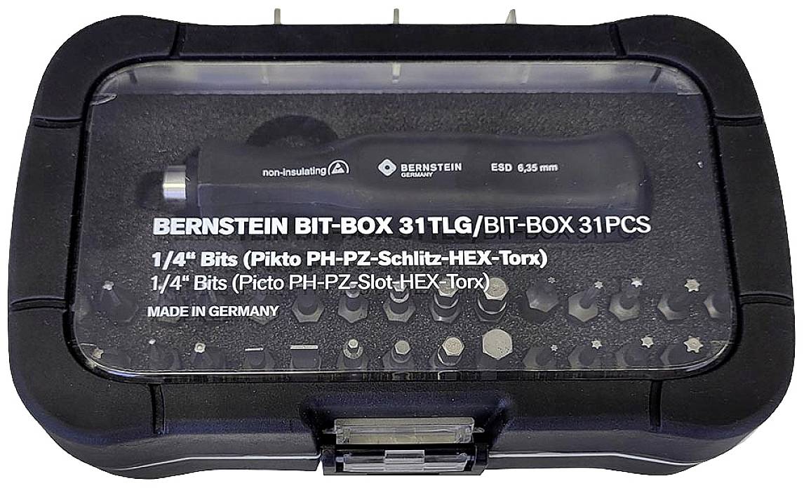 BERNSTEIN BIT-BOX 31-DJELNI/31 KOMADA Komplet alata u crnoj plastičnoj kutiji sa 1/4"bitovima u raznim izvedbama, proizveden u Njemačkoj.