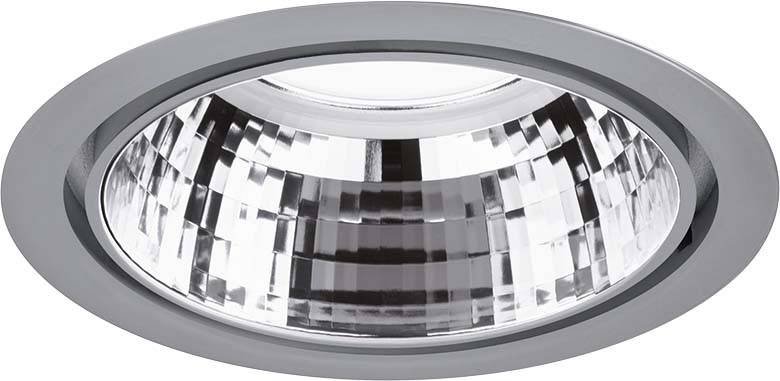 Okrugli LED ugradbeni reflektor s reflektirajućim, facetiranim unutarnjim prostorom, idealan za modernu unutarnju rasvjetu.