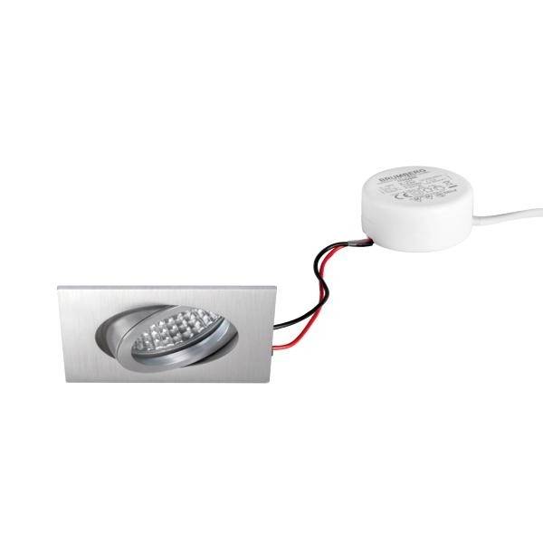 Ravna LED svjetiljka s pravokutnim metalnim okvirom i integriranim upravljačkim modulom na desnoj strani, spojena crvenim i crnim vodičima.