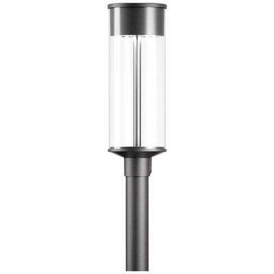 Moderna lampa s prozirnim staklenim cilindrom i crnom bazom, pogodna za vanjsku rasvjetu.