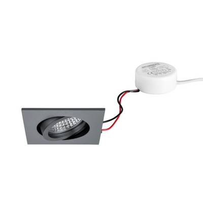 LED ugradni reflektor u crnom kućištu s priključenim strujnim konverterom. Idealan za moderno unutarnje osvjetljenje.