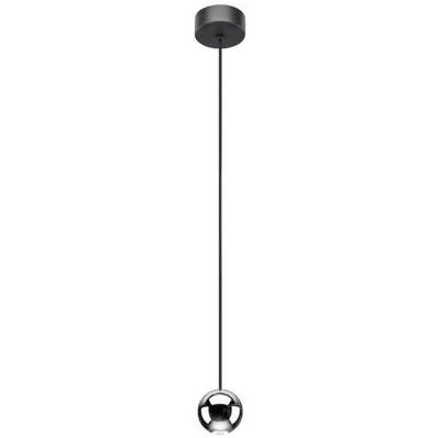 Moderna, crna viseća lampa s kuglastim sjenilom i dugim kabelom, pogodna za suvremene stambene prostore.