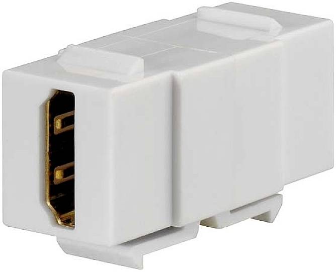 Bijeli HDMI adapter za priključak snimljen iz blizine, prikazuje otvor za HDMI kabel s lijeve strane.
