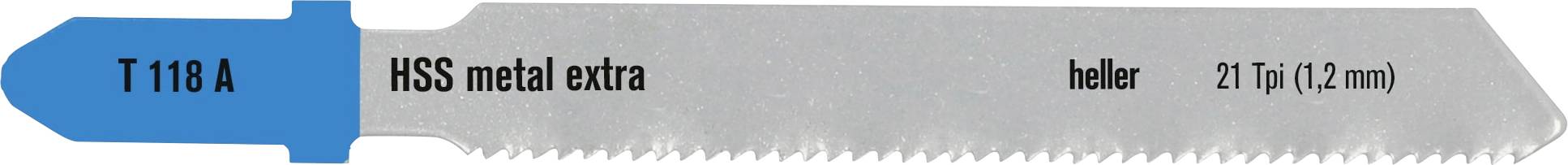 HSS metalna pilasta pila T 118 A, heller, 21 Tpi (1,2 mm), sa plavim krajem za montažu i nazubljenim reznim rubom.