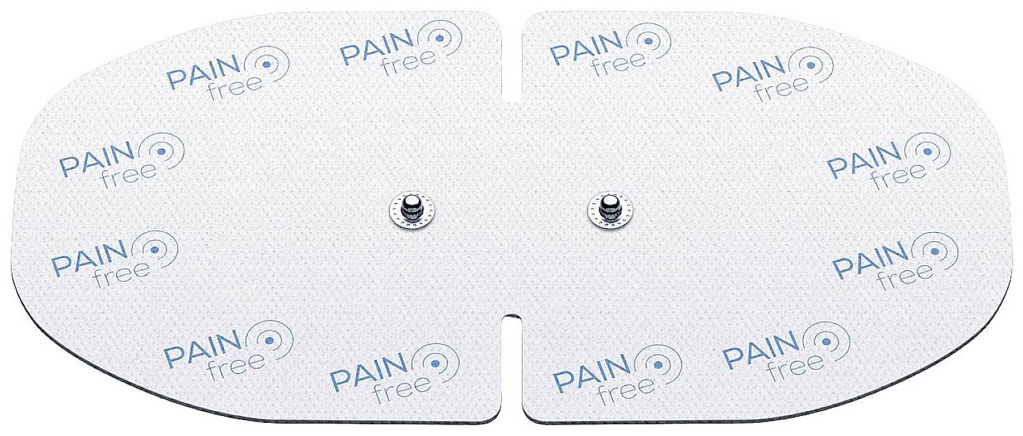 Elektrodni nastavak s dva priključka, bijele boje s plavim natpisom 'PAIN free', ovalnog oblika, namijenjen terapiji boli ili medicinskim primjenama.