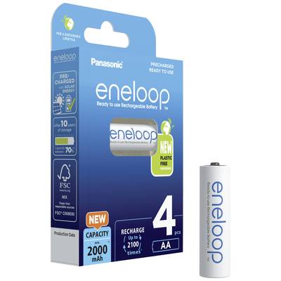 Panasonic Eneloop AA punjive baterije, 2000 mAh, pakirane u plavoj kutiji sa 4 komada. Za održiv život.