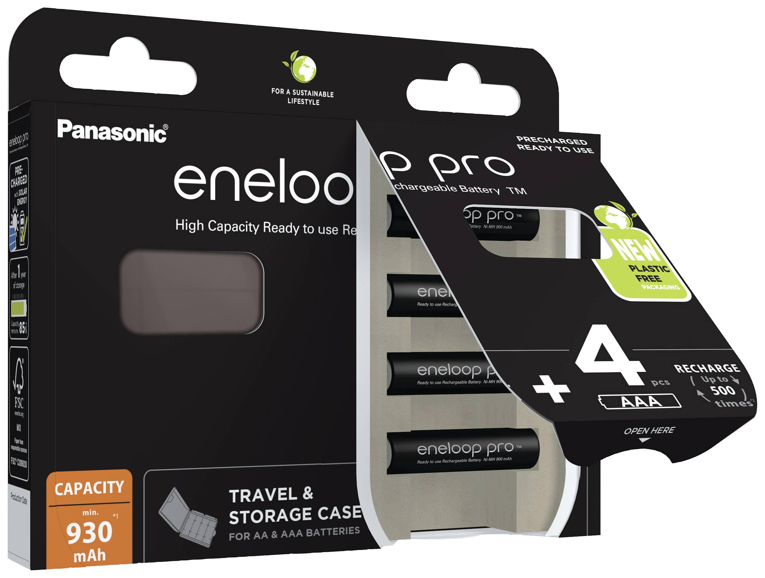 Pakiranje punjivih AA baterija Panasonic eneloop pro, 2550 mAh, sa 4 baterije i kutijom za pohranu, idealno za putovanja.