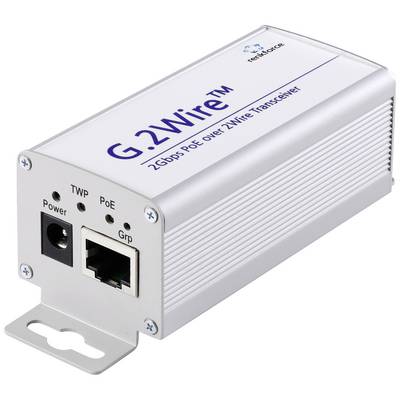 G2Wire 2Gbps PoE preko 2Wire-predajnika, pravokutni, metalni uređaj. Vidljivi priključci za struju i mrežu.