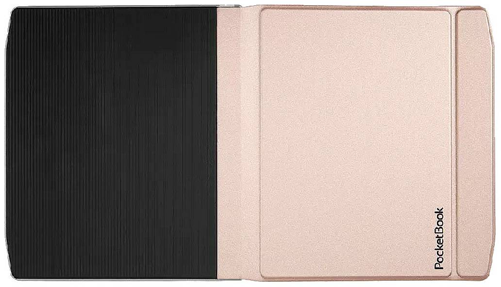 Otvorena, dvodjelna futrola u crnoj i rozoj boji s natpisom 'PocketBook' na rozom dijelu.