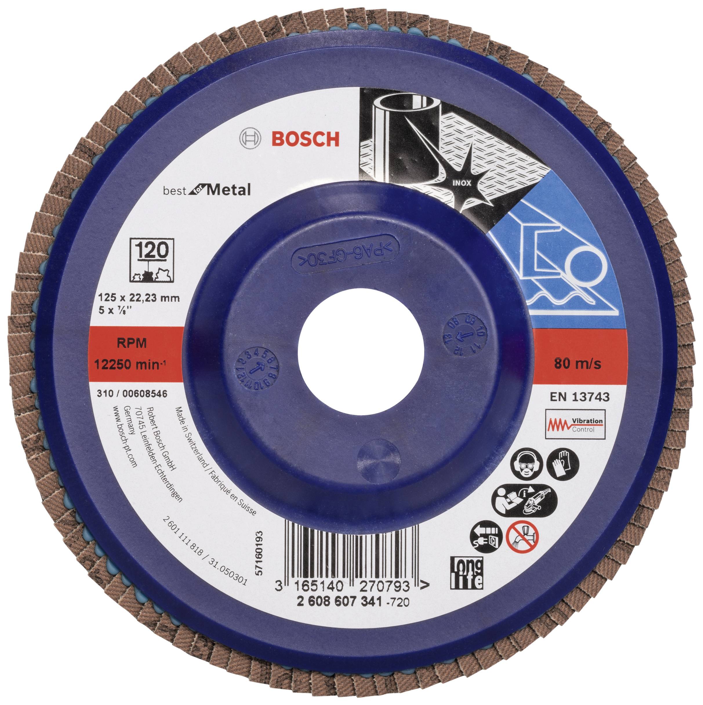 Bosch Accessories 2608607341 X571 Lamellenschijf Diameter 125 mm Boordiameter 22.33 mm Korrelgrootte (num) 120 Staal 1 stuk(s)