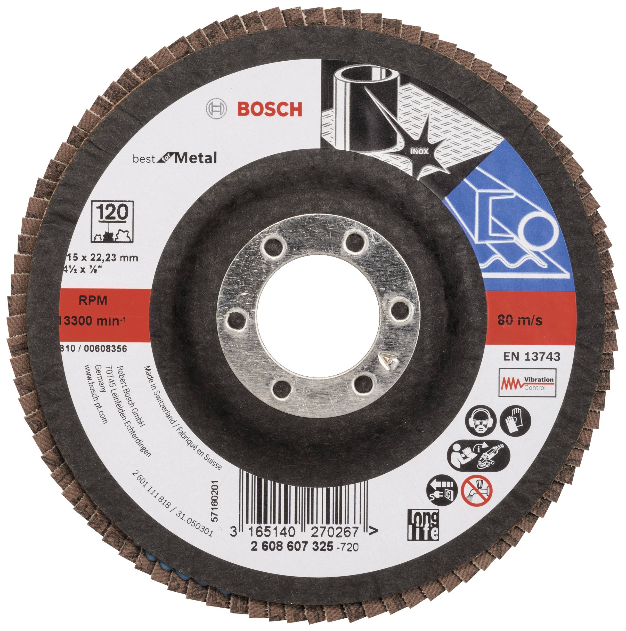 Bosch Accessories 2608607325 X571 Lamellenschijf Diameter 115 mm Boordiameter 22.33 mm Korrelgrootte (num) 120 Staal 1 stuk(s)
