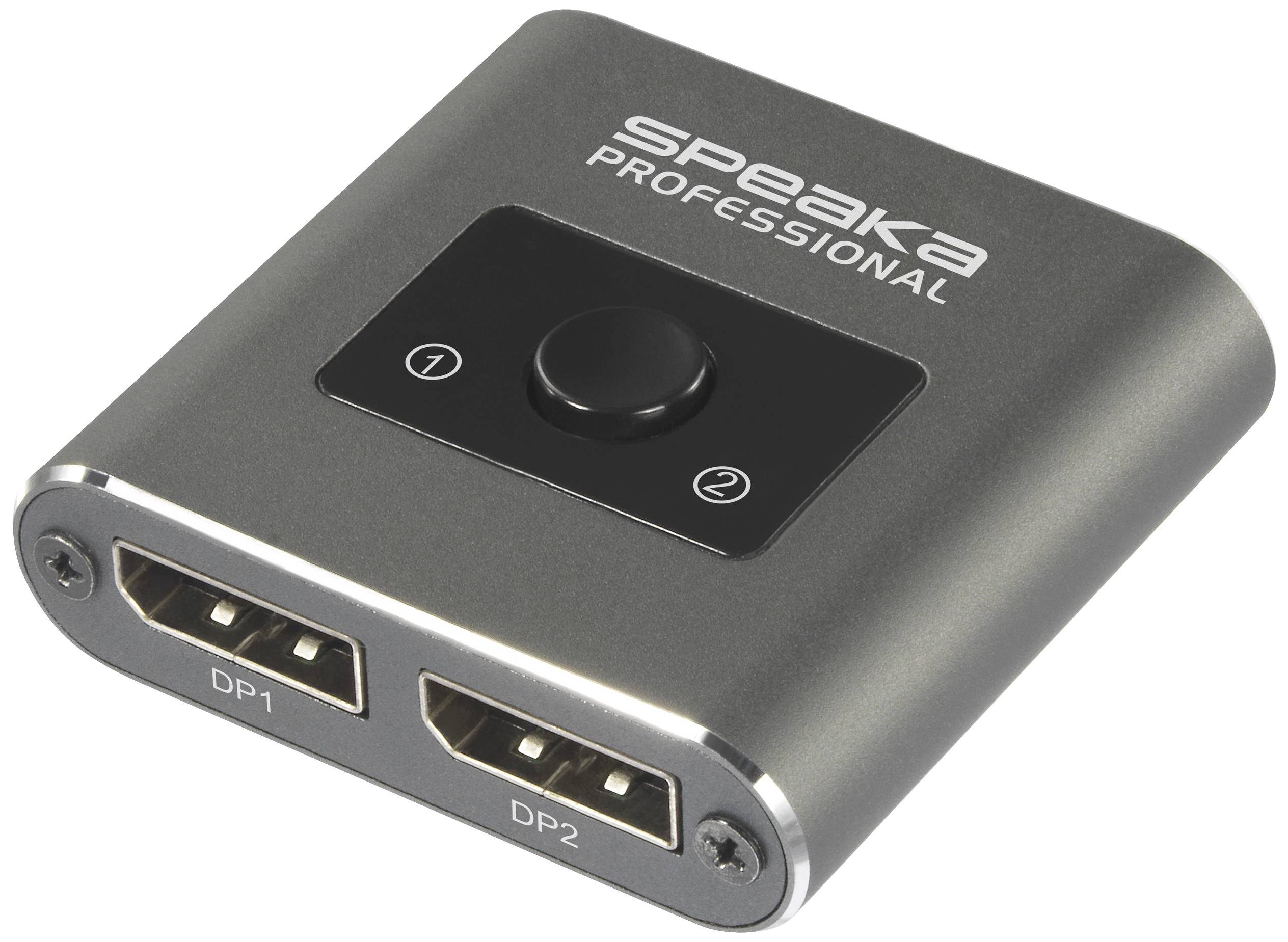 Prebacivač za dva HDMI priključka s natpisima 'DP1' i 'DP2'. Gore natpis 'speaka PROFESSIONAL'.