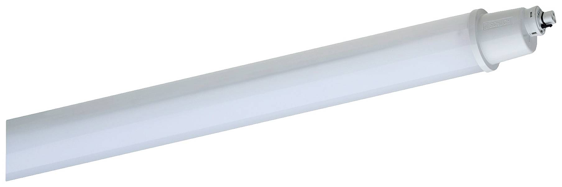 Bijela LED svjetlosna traka cilindričnog oblika, položena, prikazuje kraj s priključkom.