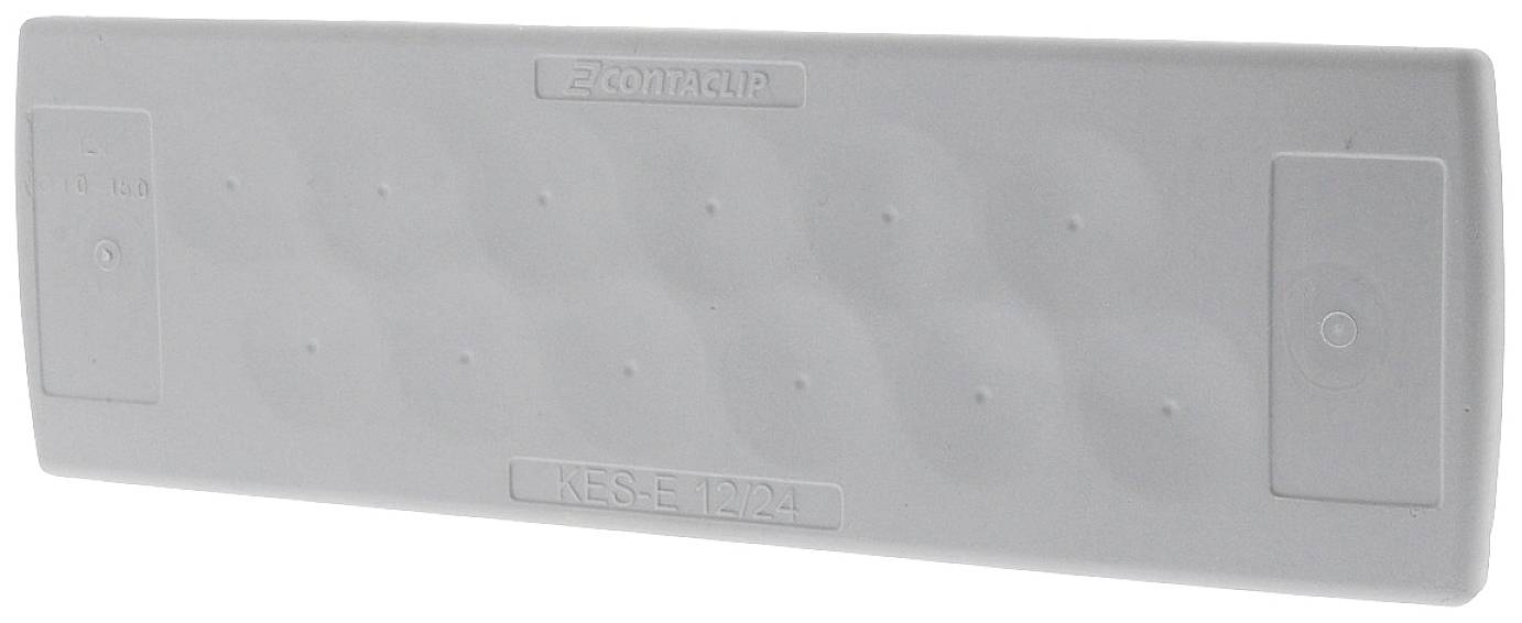 Siva, pravokutna plastična komponenta sa zaobljenim kutovima i istaknutim točkama u dvije redove. Gore 'ECONOMICUP', dolje 'KESE 12x4'.