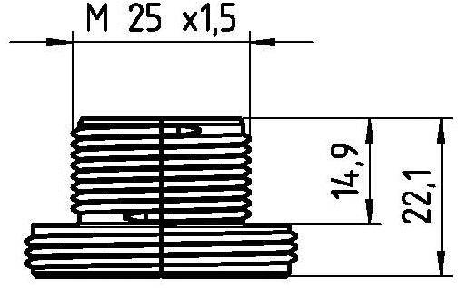 Tehnički nacrt vijka s dimenzijama M 25 x 1,5. Označene visine: 14,9 i 22,1.