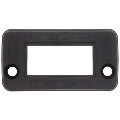 Crni pravokutni plastični okvir s dva okrugla otvora u donjim kutovima, vjerojatno namijenjen učvršćivanju.