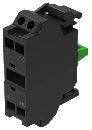 Crni električni blok sklopki s zelenom polugom sa strane. Dva otvora na prednjoj strani, označena '.3' i '.4'.
