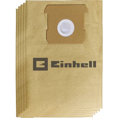 Hrpa smeđih vrećica za usisavač s printanim logotipom 'Einhell' koje imaju kružni otvor na vrhu za pričvršćivanje.