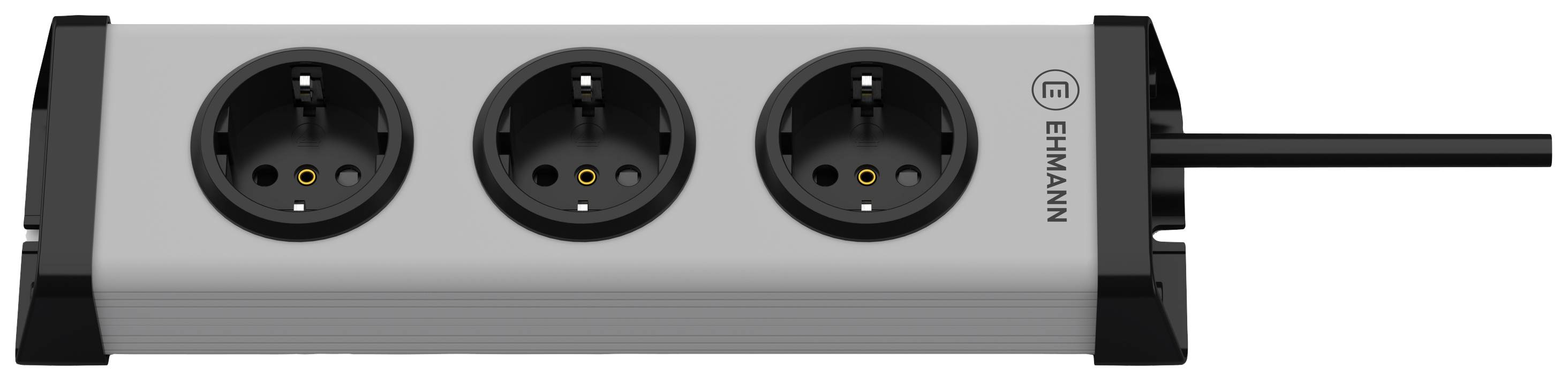 Trostruka priključnica s crnim kabelom, pogodna za priključivanje više električnih uređaja.