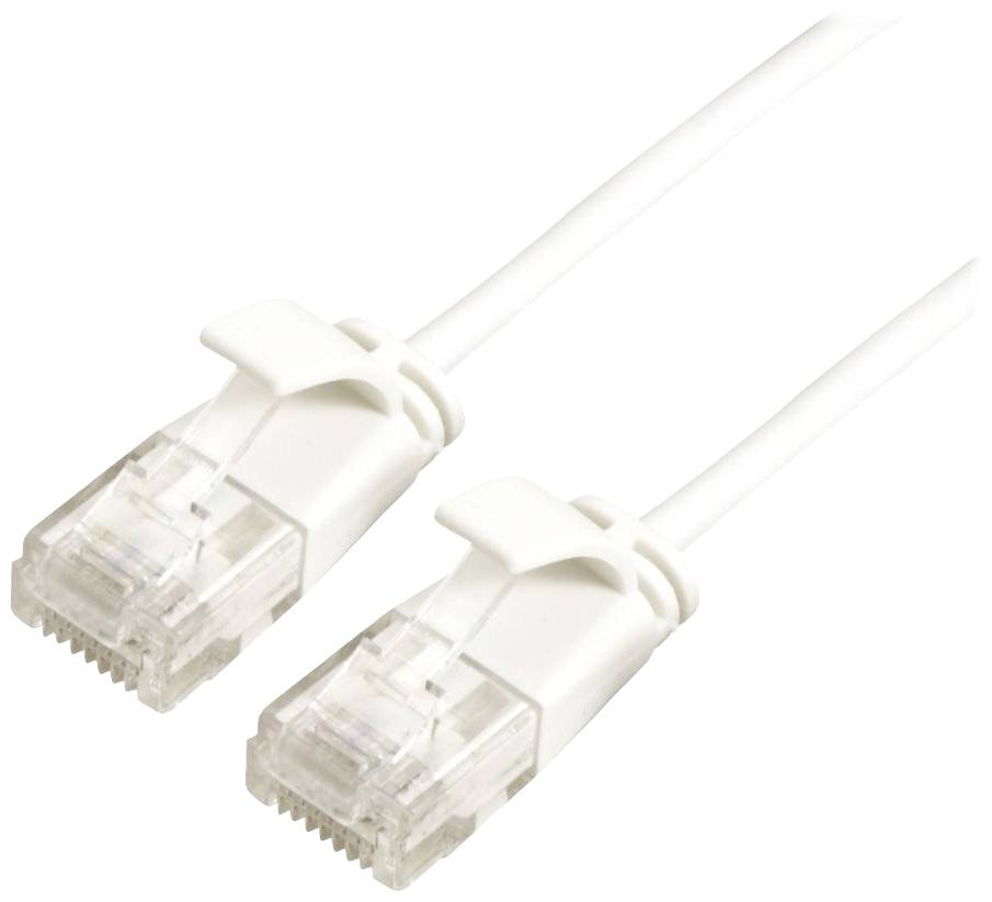 Bijeli Ethernet kabel s dva RJ-45 priključka na oba kraja. Pogodan za mrežne povezivosti.