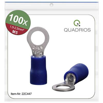 Slika plavih kabelskih papučica marke Quadrios, 100 komada, prikladnih za 1,5-2,5 mm² M5. Kataloški broj 22C447.