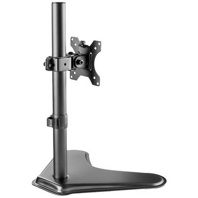 Crni stalak za monitor s podesivim nosačem na stabilnoj bazi. Pogodan za učvršćivanje monitora.