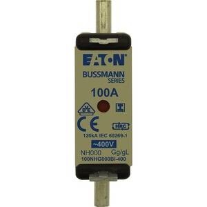 Sigurnosna osigurač marke Eaton Bussmann, 100A, s CE oznakom i električnim specifikacijama.