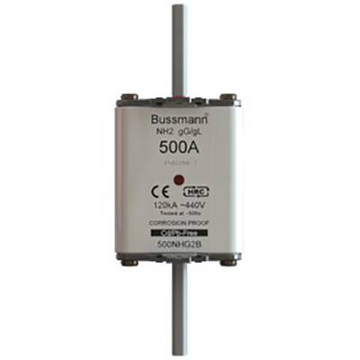 Bussmann NH-osigurač od 500A, pogodan za napone od 120V do 440V. Osigurač je otporan na koroziju.