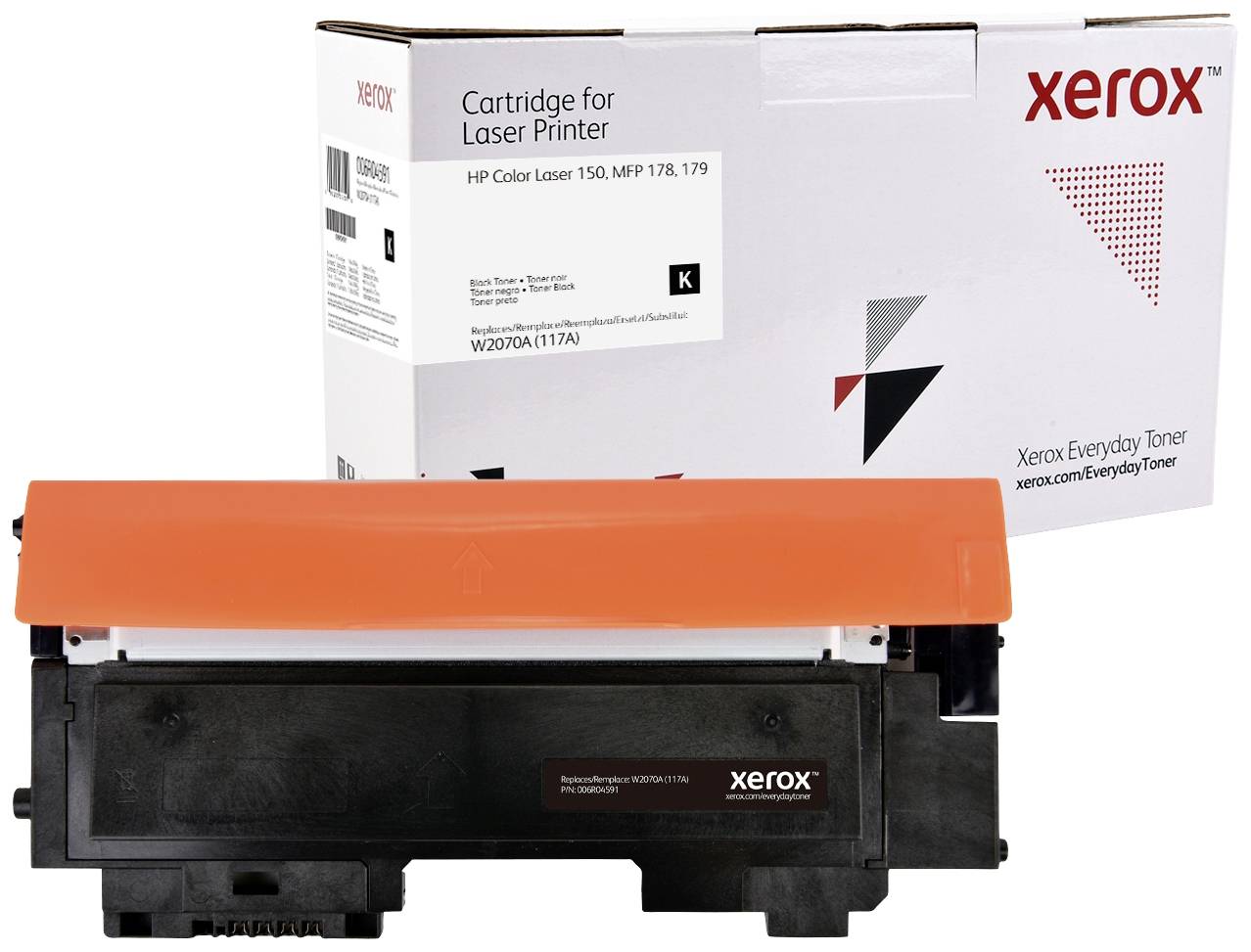 Toner-kazeta za Xerox s laserskom tehnologijom za printanje, kompatibilna s HP Color Laser 150, MFP 178, 179. Paket u pozadini.