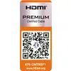 Naljepnica 'HDMI Premium Certified Cable' s QR-kodom i tekstom '6T0 CMTN371'. Poveznica na web stranicu 'www.HDMI.org'.