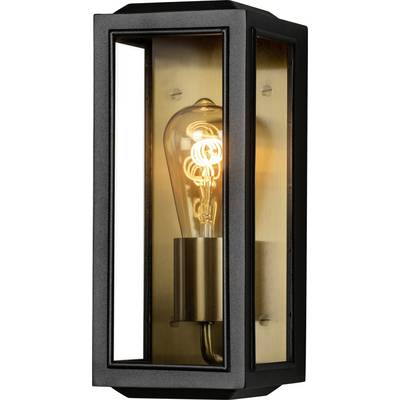 Zidna lampa sa žaruljom u pravokutnom, crnom metalnom okviru. Topli, žuti izvor svjetlosti stvara ugodnu atmosferu.
