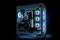Otvoreni gaming PC s vodenim sustavom hlađenja i RGB ventilatorima koji svijetle za bolji učinak hlađenja.