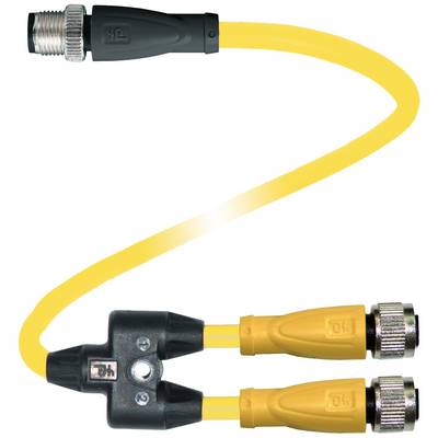 Y-oblik žuti kabel s crnom spojkom na vrhu i dva žuta priključka dolje, od kojih svaki završava srebrenim metalnim utikačem.