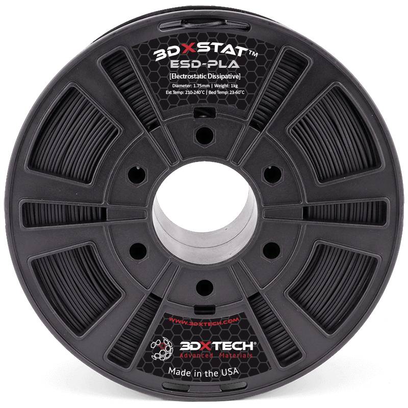 Tamna 3D-pisač rolica filamenta s natpisom '3DXSTAT ESD-PLA', antistatička, promjer 1,75 mm, težina 1 kg.