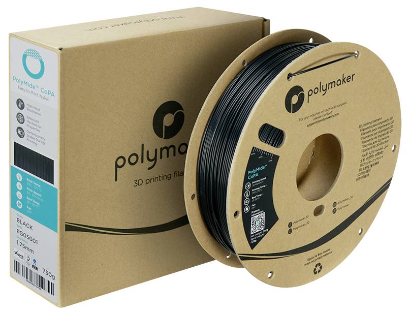 Polymaker 3D pisač filament kalem i kutija, označeni PolyMide-CoPA, crni 1,75 mm, 750 g.