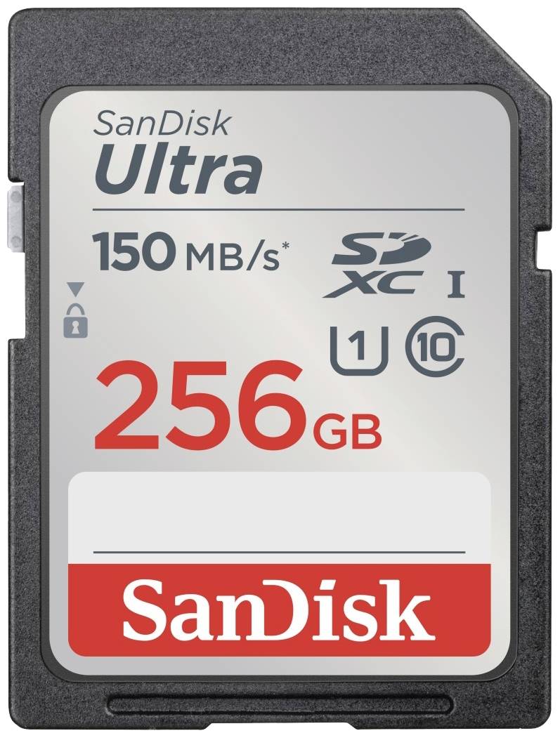 SanDisk Ultra memorijska kartica, 256GB, brzina čitanja 150MB/s, SDXC, pogodna za fotografije i videozapise visoke kvalitete.