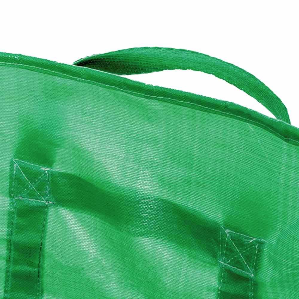 Zelena, višestruko upotrebljiva platnena torba za kupovinu prikazuje strukturu šavova i materijala.