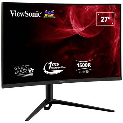 Zakrivljeni 27-inčni monitor ViewSonic s osvježavanjem od 165 Hz, odzivnim vremenom od 1 ms i zakrivljenošću od 1500R, crnog okvira.