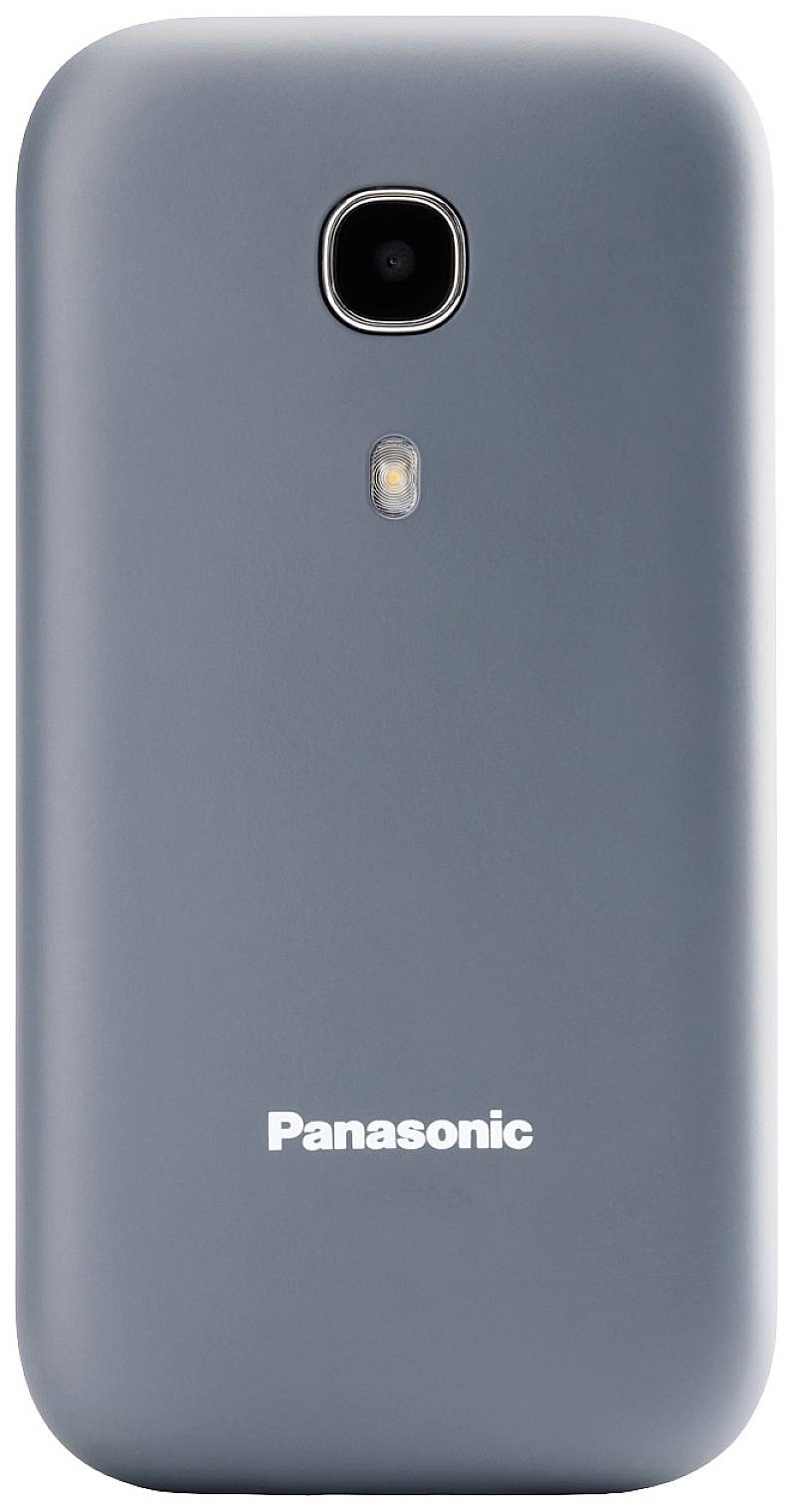 Pogled straga na sivom mobilnom telefonu s kamerom, bljeskalicom i natpisom 'Panasonic' pri dnu.