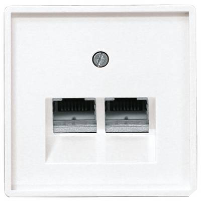 Dva mrežna priključka u bijeloj zidnoj utičnici za Ethernet kablove, pogodan za internetske povezivosti u kući ili uredu.