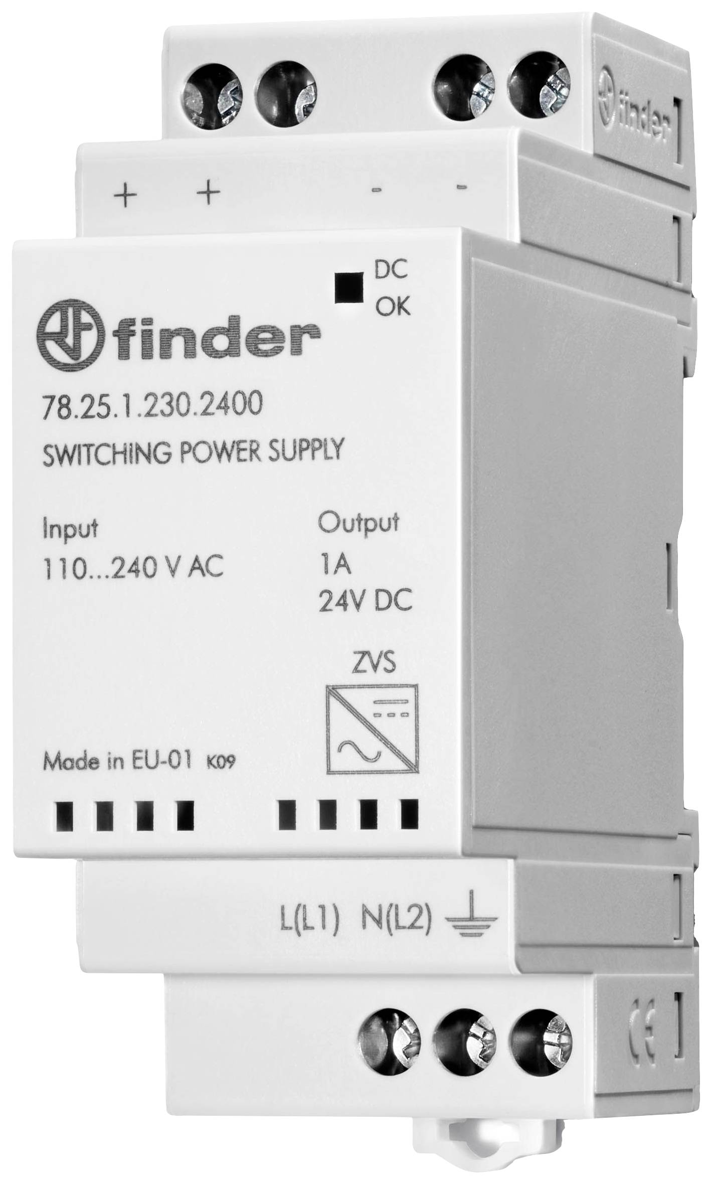 Jedinica napajanja 'Finder 78.25.1.230.2400' za razvodni ormar, ulaz 110-240V AC, izlaz 24V DC, 1A.