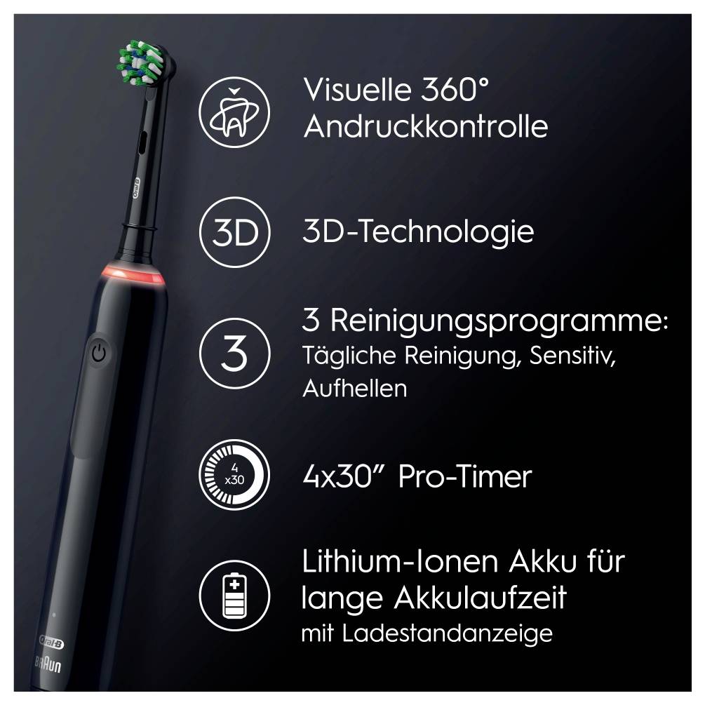 Električna četkica za zube s vizualnom 360° kontrolom pritiska, 3D tehnologijom, 3 programa čišćenja i litij-ionskom baterijom.